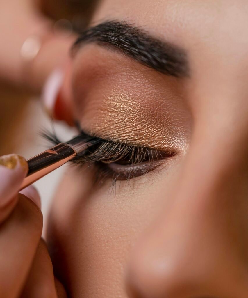 Makeup artist applying bridal makeup with a brush