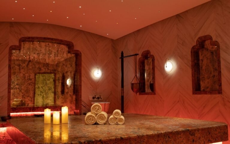 Warm, calming hammam steam room interior